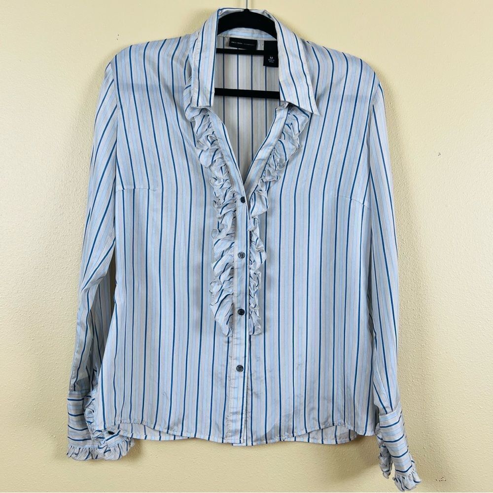New York & Company Tops Blouse Button Down Shirt Blue Size M